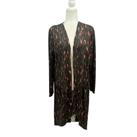 G by Giuliana Sweaters - G by Giuliana Large Olive Green Coral Ikat Print Open Front Duster Cardigan
